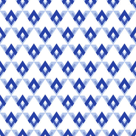 Vector seamless pattern for background. Symmetrical geometric ornament made from blue triangles....