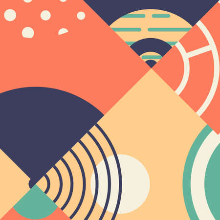 Vector abstract colored geometric background. Bright template design with circles, lines and specks.のイラスト素材