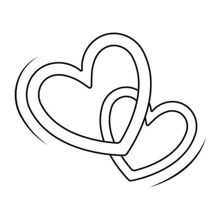 A simple icon of two hearts with a stroke. An elegant picture in the style of line art. Template for tattoo, print or web design element.のイラスト素材