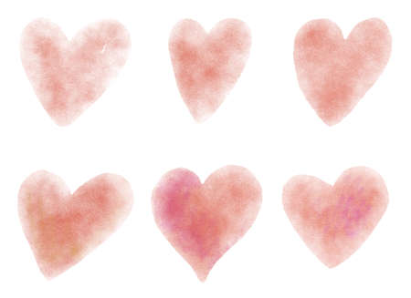 Set of simple watercolor isolated icon on white background. Cute red hearts for decoration or design.の写真素材