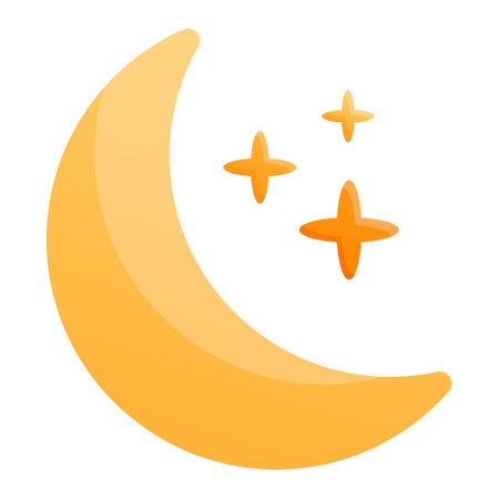 Vector simple isolated illustration. Yellow crescent icon with stars. The moon as an element of children design on the theme of sleep and the night sky.のイラスト素材