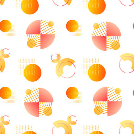 Contemporary vector seamless geometric pattern. Abstract shapes and forms as design elements. Background with modern icons of circular gradient charts and lines.のイラスト素材