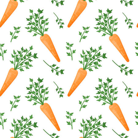 Vector seamless summer pattern. Realistic bright images of fresh carrots with lush batwa. Growing...