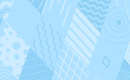 Vector abstract horizontal monochromatic background. Geometric shapes and shapes in a grid of rhombuses. Parallel lines and zigzags, circles and squares form a pattern.のイラスト素材