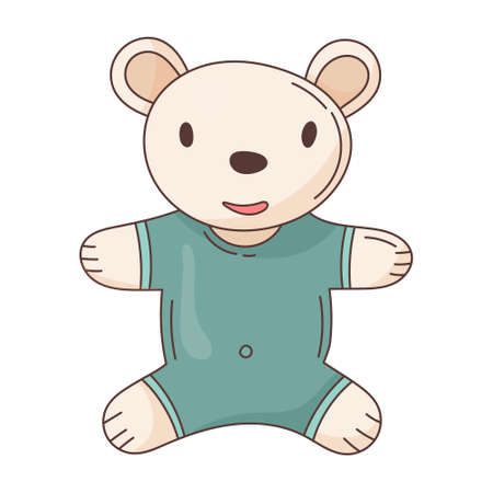 Vector icon of baby soft toy. Cute smiling teddy bear in a bodysuit.のイラスト素材