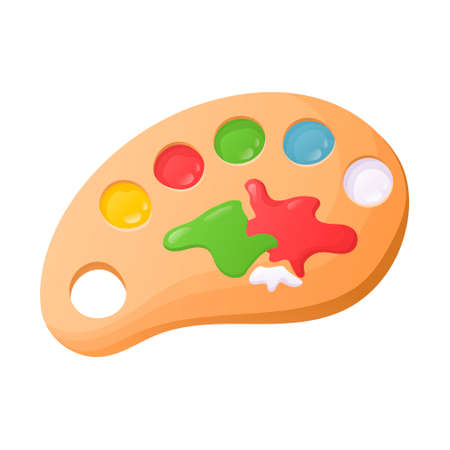 Vector cartoon image of a palette for mixing paints and painting. Children activity, stationery for school or kindergarten.のイラスト素材
