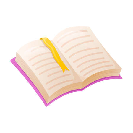 Vector cartoon image of a book or textbook with a bookmark. Back to school sticker, kids learning and reading.のイラスト素材