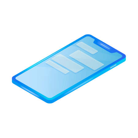 Vector isometric illustration of modern flat smartphone on white background. A portable gadget or device with icons of pop-up messages in the chat.のイラスト素材