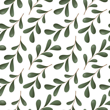 Seamless vector foliage pattern. Twigs or stems with green leaves.のイラスト素材