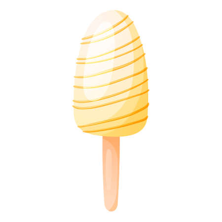 Vector isolated cartoon illustration of vanilla ice cream on a stick decorated with icing.のイラスト素材