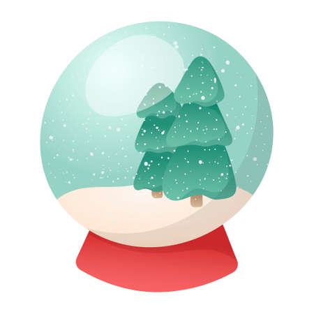 Vector cartoon illustration of a traditional Christmas toy or souvenir, glass ball with snow and Christmas trees inside.のイラスト素材