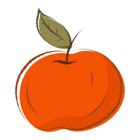 Vector doodle illustration of a red apple with a branch and a leaf.のイラスト素材