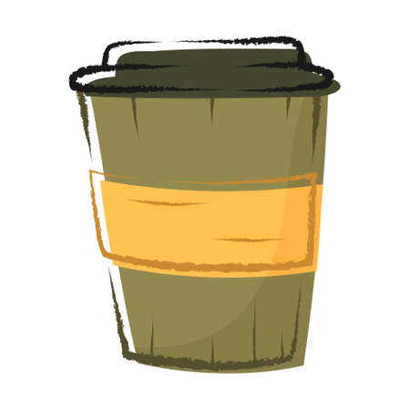 Vector doodle illustration of disposable paper cup with tea or coffee.のイラスト素材