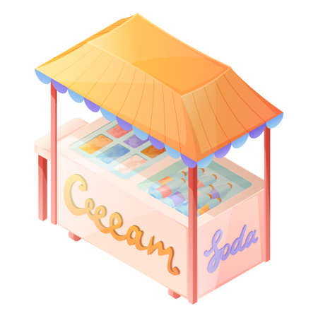Isometric 3d cartoon illustration of a summer city cart or ice cream and soda stand.のイラスト素材