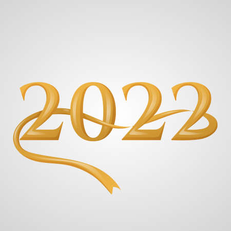 Isolated cartoon text numbers from silk ribbons 2022 new year.のイラスト素材