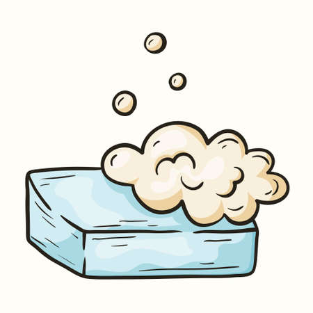 Vector sketch doodle illustration of solid soap with bubbles.のイラスト素材