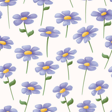 Vector seamless pattern with cartoon purple wildflowers.のイラスト素材