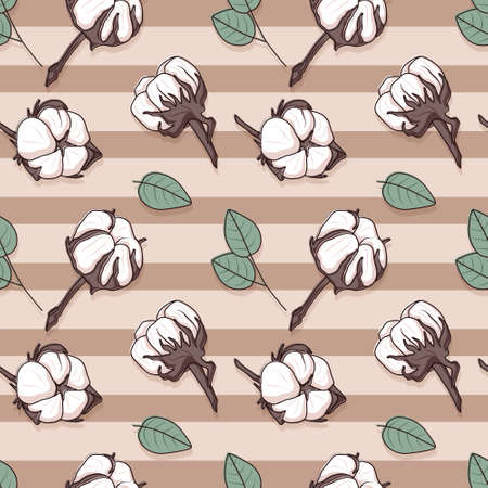 Vector cartoon seamless pattern with cotton buds. Twigs with beige pastel ball or flower, design element.のイラスト素材
