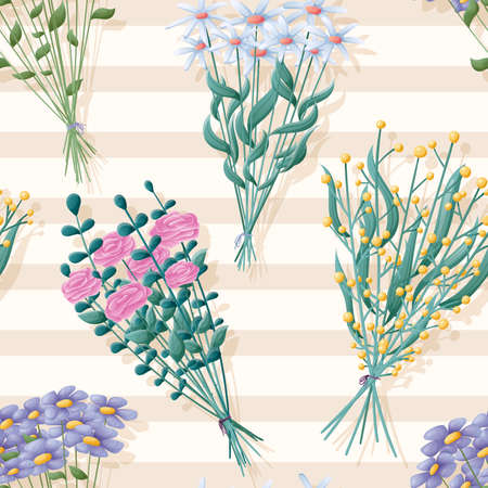 seamless pattern with wrapped bouquets of flowers.の写真素材