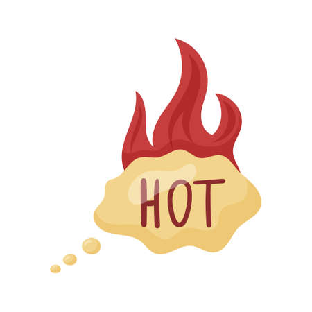 Vector doodle isolated illustration of bubble speech with text hot and flame.のイラスト素材
