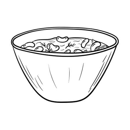 Vector doodle illustration of spicy mexican food. Bowl of bean soup.のイラスト素材