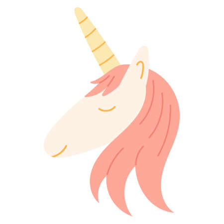 Vector illustration head of a cute fabulous pink unicorn with a mane.のイラスト素材