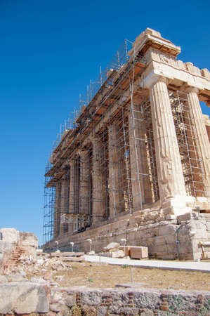 Ancient building of the Acropolis under construction, Athens