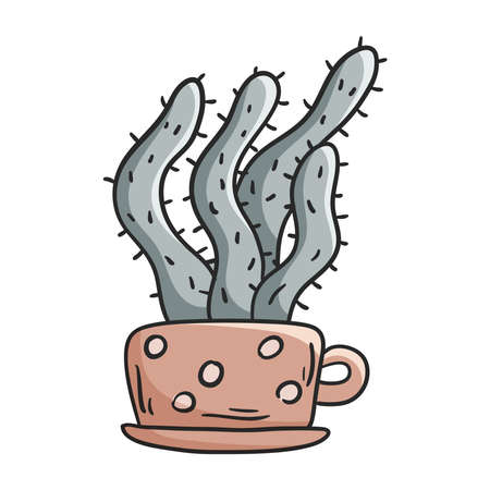 Vector doodle illustration of home plant, cactus in a pot.のイラスト素材