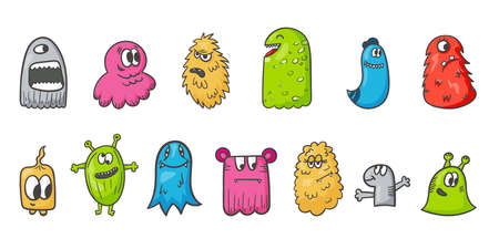 Set of vector isolated cartoon doodle monsters.