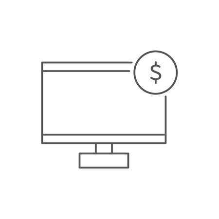Vector isolated line icon, computer monitor and dollar sign.のイラスト素材