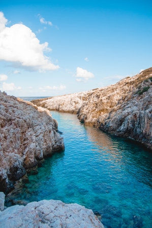 Azure bay among rocks, Katholiko beach, Crete island, Greece.の写真素材