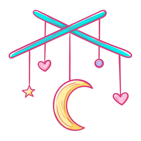 Vector cartoon doodle illustration of baby toy mobile with rattles.のイラスト素材