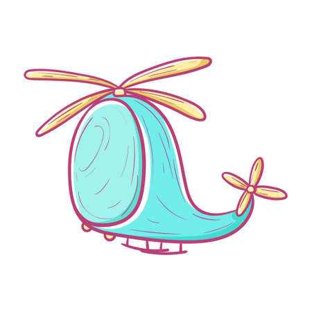 Child boy toy, cartoon blue helicopter, vector doodle illustration.のイラスト素材