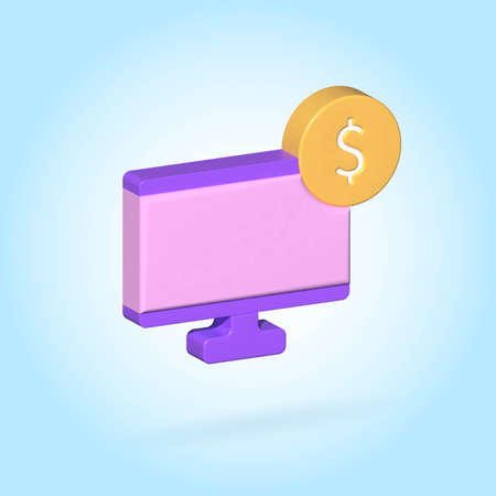 Volumetric isometric 3d computer or monitor icon and dollar coin icon.の写真素材
