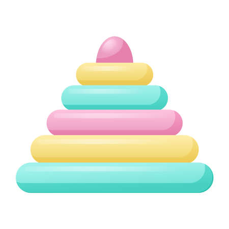 Baby toy, multi-colored educational pyramid. Vector cartoon illustration.のイラスト素材