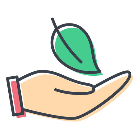 Vector isolated icon, human hand holding a leaf.のイラスト素材