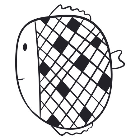 Vector isolated Doodle illustration of Fish. Black and white image for children coloring.のイラスト素材