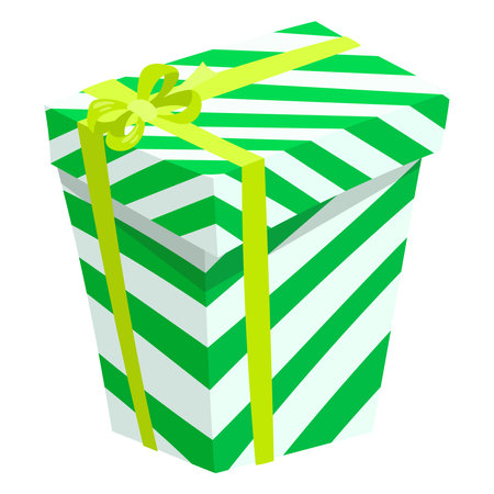Decorated green gift box with a bow. Vector isolated cartoon illustration.のイラスト素材