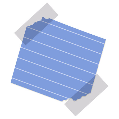 Isolated Scrap of blue lined notebook paper with black tape. Vector design element for scrapbooking or collage.のイラスト素材