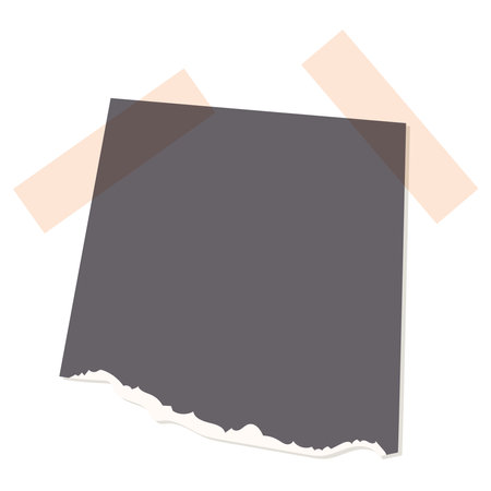Isolated Scrap of black paper or cardboard with tape. Vector design element for scrapbooking or collage.のイラスト素材