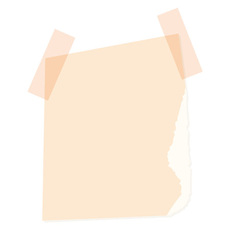 Isolated Scrap of yellow paper or cardboard with tape. Vector design element for scrapbooking or collage.のイラスト素材