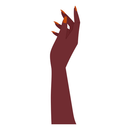 Cartoon Elegant African American Woman Hand with Red Manicure. Vector isolated flat Feminine arm.のイラスト素材