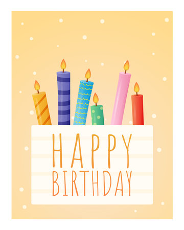 Festive vector happy Birthday banner or gift card with cartoon Candles.のイラスト素材