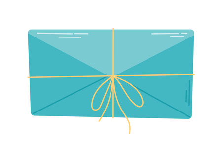 A blue envelope for a letter tied with a rope. Vector isolated flat illustration, postal design element.のイラスト素材