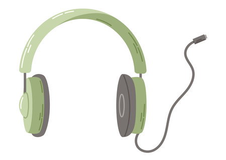 Vector flat on-ear headphones with cable cord. cartoon isolated illustration.のイラスト素材