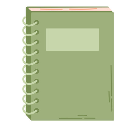 Flat Green Book or Diary Planner on ring binder. Cartoon isolated vector personal notebook.のイラスト素材