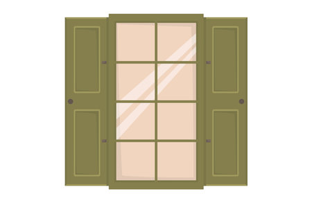 Old vintage classic window with shutters. Flat style isolated vector illustration.のイラスト素材