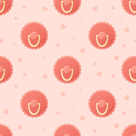 Cute flat red baby girl pacifier. Vector cartoon seamless pattern.のイラスト素材