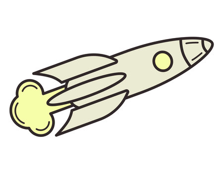 Isolated flat icon of a flying space rocket with smoke.のイラスト素材