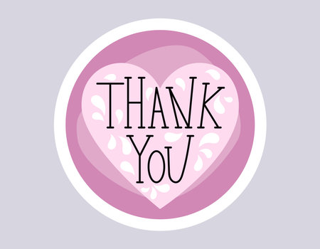 Handwritten lettering Thank you. Vector flat isolated heart shaped round sticker or label.のイラスト素材